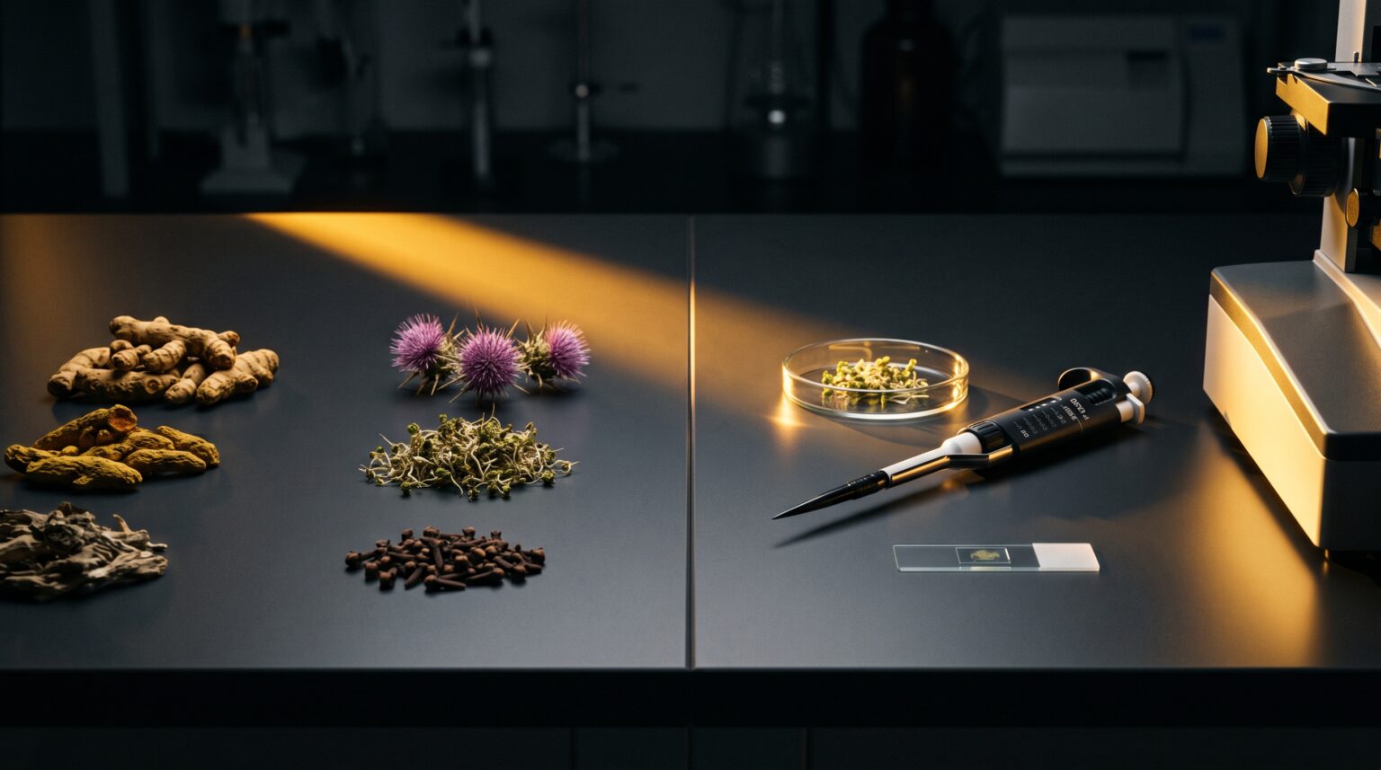 Fitoterapia con evidencia científica: plantas medicinales junto a instrumental de laboratorio